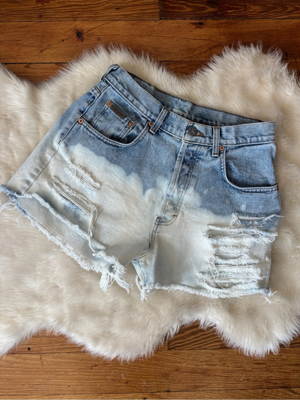 Vintage CK Calvin Klein Distressed Ombre Cut Off Denim Shorts